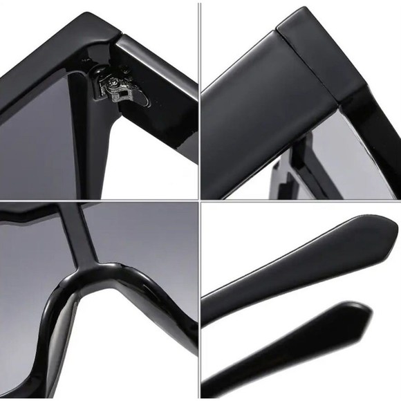 Black Sunglasses Large Oversized XL Square Lady Women Retro Vintage SHADZ - Picture 7 of 10